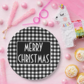Assiettes En Carton Rustic Black & White Buffalo Plaid Merry Christmas (Fête)