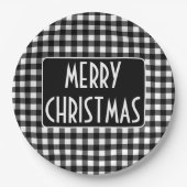 Assiettes En Carton Rustic Black & White Buffalo Plaid Merry Christmas (Devant)