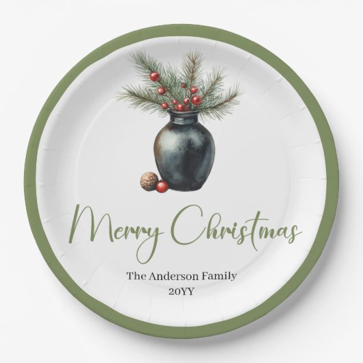 Assiettes En Carton Rustic Boho Christmas Tree in Botanical Style (Devant)