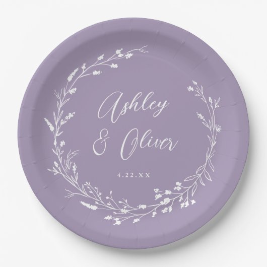 Assiettes En Carton Rustic Boho Lavender Fleur sauvage Mariage botaniq (Devant)