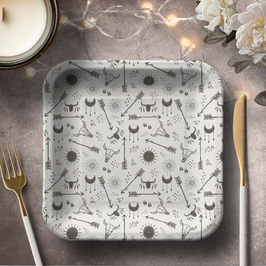 Assiettes En Carton Rustic Boho Motif ID1109