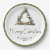 Assiettes En Carton Rustic Boho Watercolor Christmas Tree Festive (Devant)