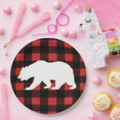 Assiettes En Carton Rustic Buffalo Check Plaid & White Bear Silhouette (Fête)