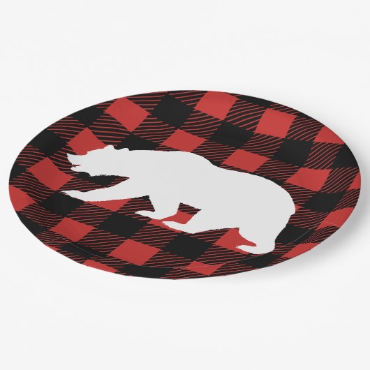 Assiettes En Carton Rustic Buffalo Check Plaid & White Bear Silhouette (Angle)