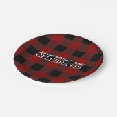 Assiettes En Carton Rustic Buffalo Plaid Celebrate Custom Red & Black (Angle)
