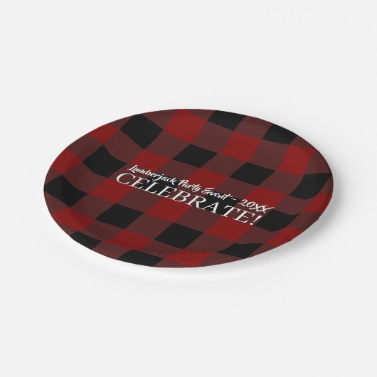 Assiettes En Carton Rustic Buffalo Plaid Celebrate Custom Red & Black (Angle)