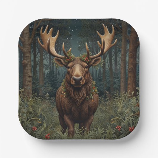 Assiettes En Carton Rustic Christmas moose deer boho woodland forest (Recto)