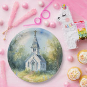 Assiettes En Carton Rustic Church Path in Wildflower Meadow (Fête)