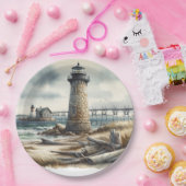 Assiettes En Carton Rustic Coastal Lighthouse Plage de bord de mer Mar (Fête)