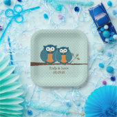 Assiettes En Carton Rustic Country Chouettes Turquoises assis dans un (Fête)