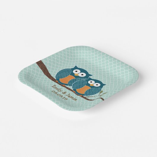 Assiettes En Carton Rustic Country Chouettes Turquoises assis dans un  (Angulaire)