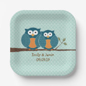 Assiettes En Carton Rustic Country Chouettes Turquoises assis dans un  (Recto)