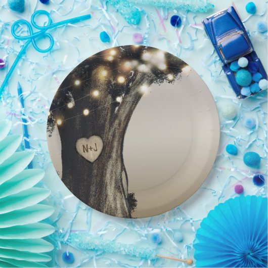Assiettes En Carton Rustic Country Tree & Lights Moderne Mariage de gr (Fête)