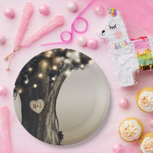 Assiettes En Carton Rustic Country Tree & Lights Moderne Mariage de gr (Fête)