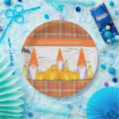 Assiettes En Carton Rustic Fall Gnome orange plaid citrouille (Fête)