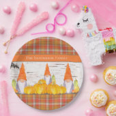 Assiettes En Carton Rustic Fall Gnome orange plaid citrouille (Fête)