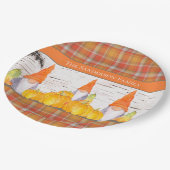 Assiettes En Carton Rustic Fall Gnome orange plaid citrouille (Angle)
