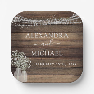 Assiettes En Carton Rustic Farmhouse Baby's Breath Jar Mariage