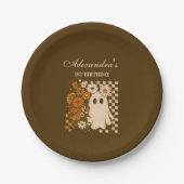 Assiettes En Carton Rustic Floral Checkerboard Ghost 1st Birthday (Devant)