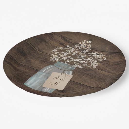 Assiettes En Carton Rustic Grange Mariage Wood Mason Jar Babys Respire (Angle)