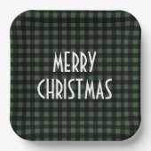 Assiettes En Carton Rustic Green & Black Buffalo Plaid Joyeux Noël (Recto)