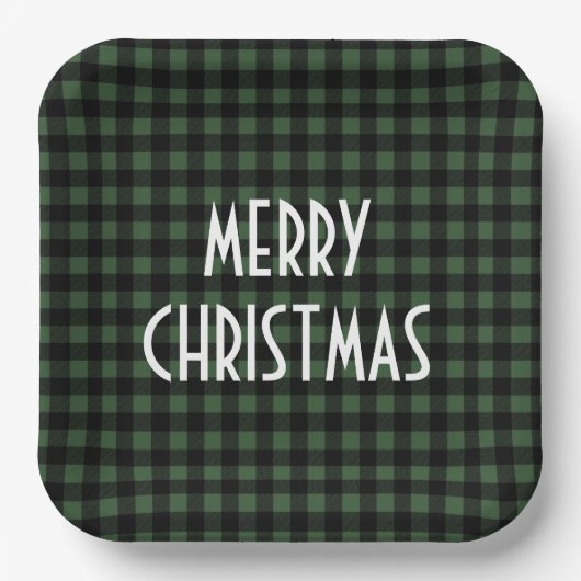 Assiettes En Carton Rustic Green & Black Buffalo Plaid Joyeux Noël (Recto)