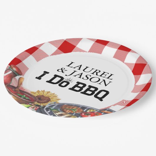 Assiettes En Carton Rustic I Do BBQ Couple ShowParty En vichy (Angle)
