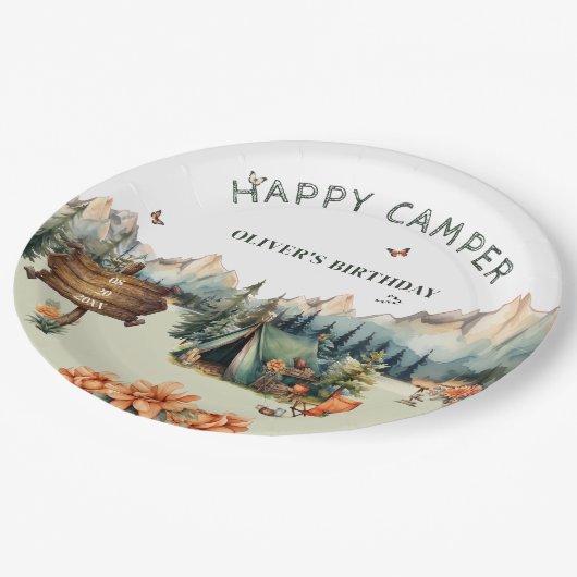 Assiettes En Carton Rustic Mountain Adventure Plaques papier d'anniver (Angle)