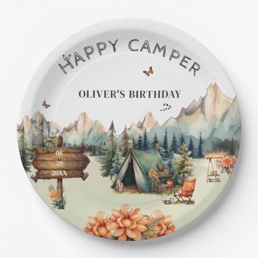 Assiettes En Carton Rustic Mountain Adventure Plaques papier d'anniver (Devant)