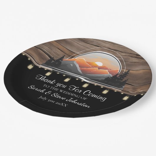 Assiettes En Carton Rustic Mountain Valley Forest Sunset Mariage (Angle)