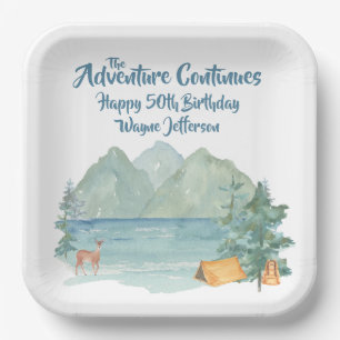Assiettes En Carton Rustic Mountain Watercolor Adventure 50e anniversa