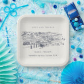 Assiettes En Carton Rustic Navy Blue Winery Mountain Mariage croquis (Fête)