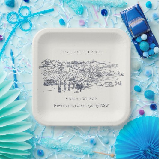 Assiettes En Carton Rustic Navy Blue Winery Mountain Mariage croquis (Fête)