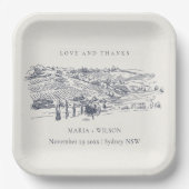 Assiettes En Carton Rustic Navy Blue Winery Mountain Mariage croquis (Recto)