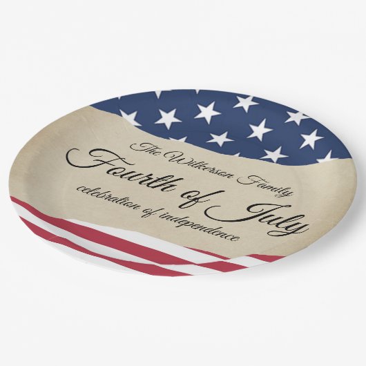 Assiettes En Carton Rustic Parchment et American Flag 4 juillet (Angle)