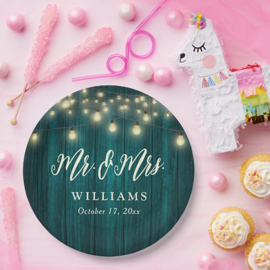 Assiettes En Carton Rustic Pays Turquoise Bois Chaîne Lumière Mariage (Fête)