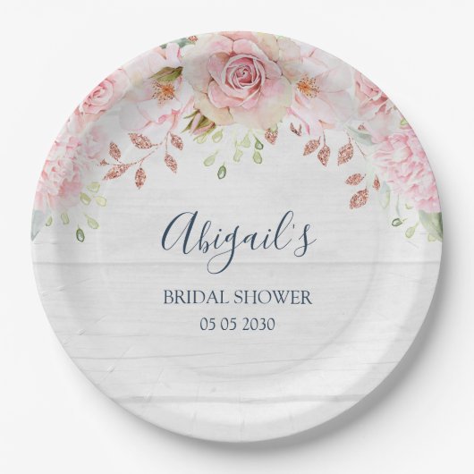 Assiettes En Carton Rustic Pink Floral Spring Bridal Shower (Devant)
