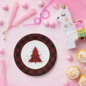 Assiettes En Carton Rustic Red Christmas Tree Modern Buffalo Plaid (Fête)