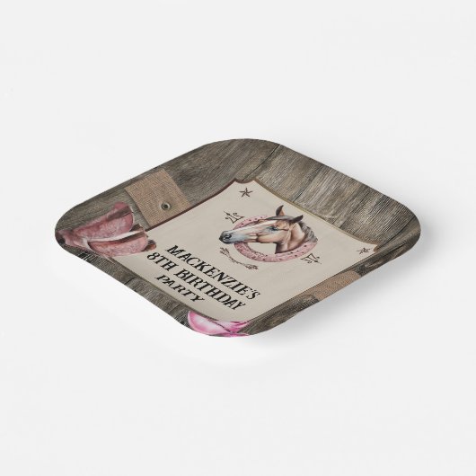 Assiettes En Carton Rustic Rose équitation fête d'anniversaire (Angulaire)