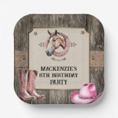 Assiettes En Carton Rustic Rose équitation fête d'anniversaire (Recto)