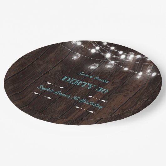 Assiettes En Carton Rustic String Lights Grange Dirty 30 Anniversaire (Angle)