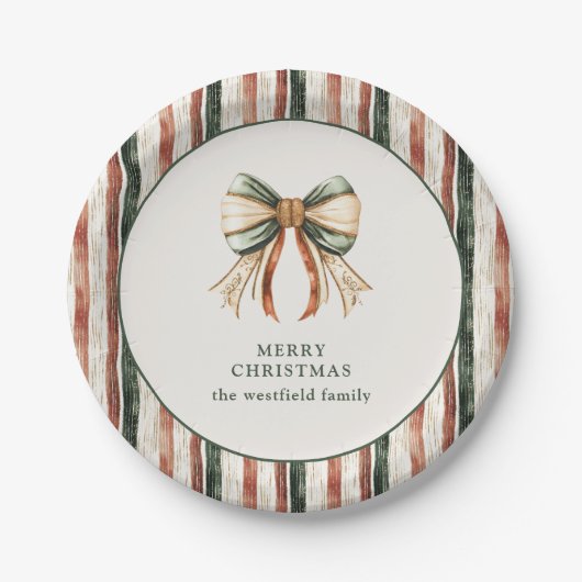 Assiettes En Carton Rustic Stripes Personalized Merry  Christmas (Devant)