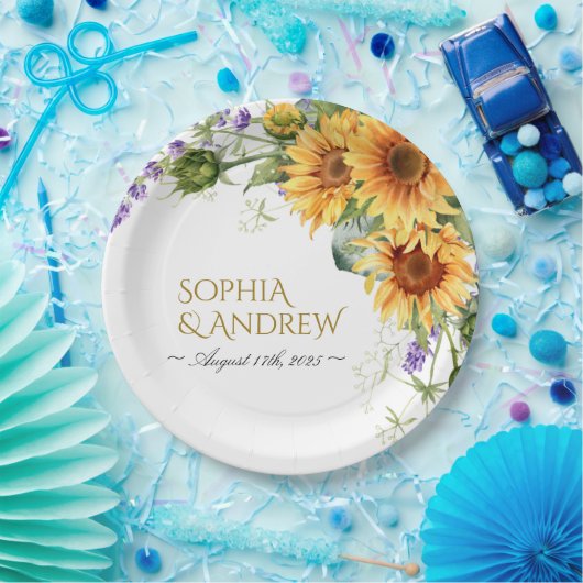 Assiettes En Carton Rustic Sunflowers & Lavender Wedding (Fête)
