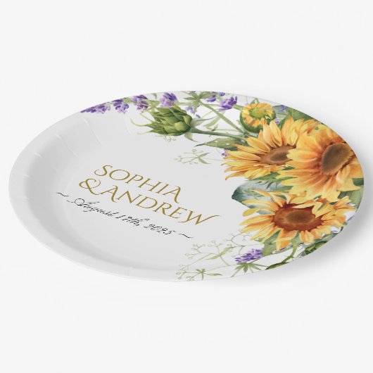 Assiettes En Carton Rustic Sunflowers & Lavender Wedding (Angle)