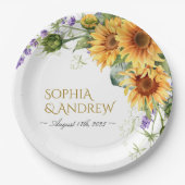 Assiettes En Carton Rustic Sunflowers & Lavender Wedding (Devant)