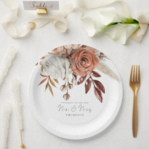 Assiettes En Carton Rustic Terracotta Florals Félicitations M. Mme Mar