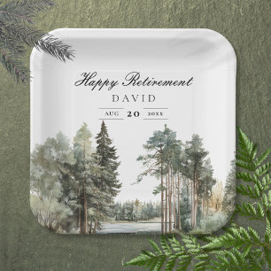 Assiettes En Carton Rustic Watercolor Lake Forest Retraite Party