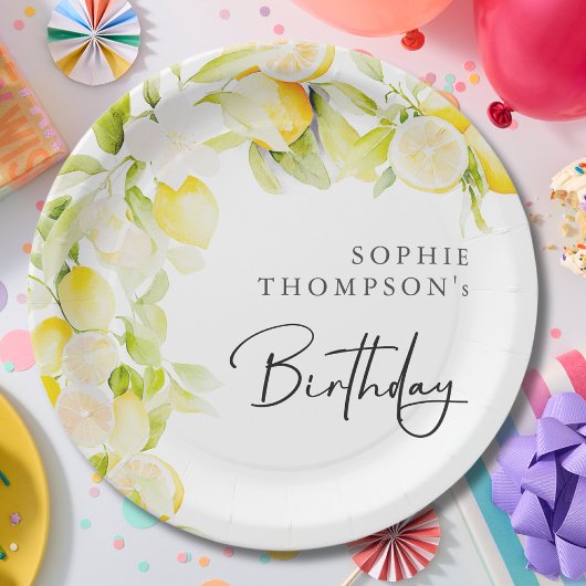 Assiettes En Carton Rustic watercolor lemons birthday