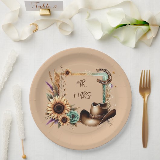 Assiettes En Carton Rustic Western M & Mme Party Plaques (Mariage)