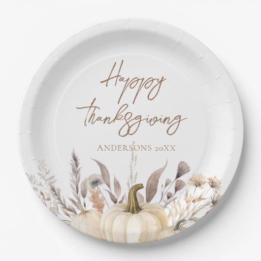 Assiettes En Carton Rustic White Pumpkin Thanksgiving (Devant)